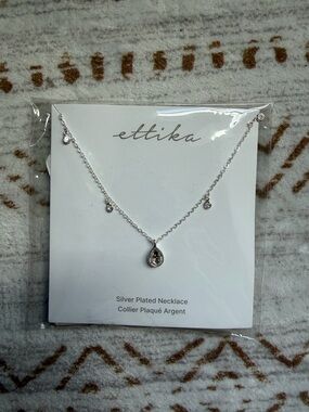 ettika Silver Teardrop Necklace with Accent Charms - Silver